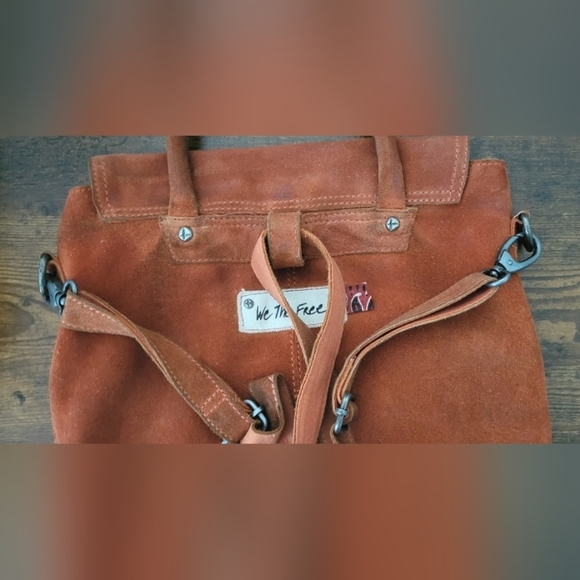 We The Free Convertible Orange Suede Backpack Crossbody Boho Bag - Picture 4 of 14